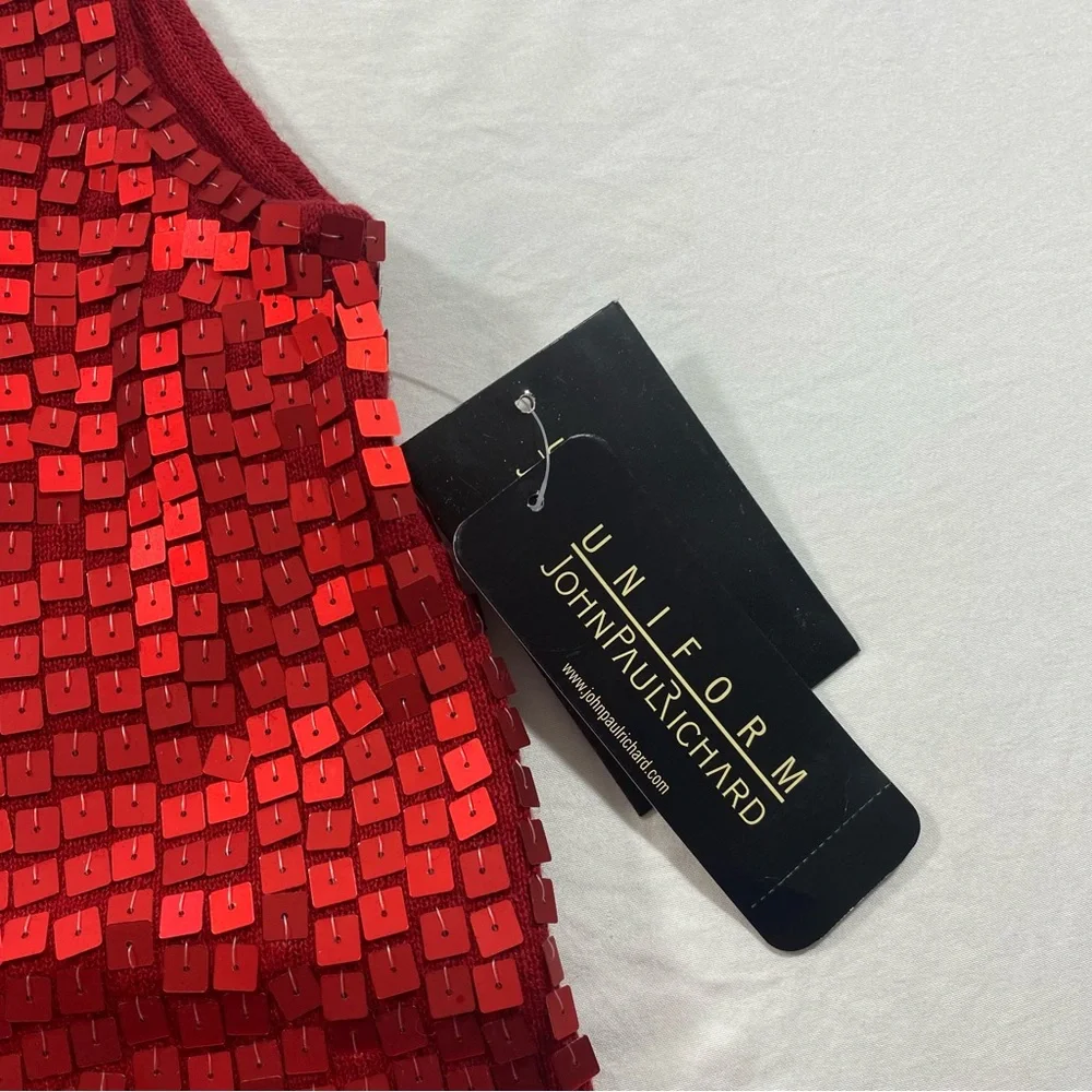 JohnPaulRichard Top Sequins Shimmering Red Tank Top Christmas Holiday - Picture 3 of 9
